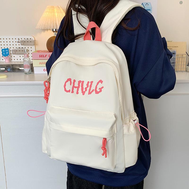 School bag solid color letters large capacity Korean version ins fresh and sweet casual simple back