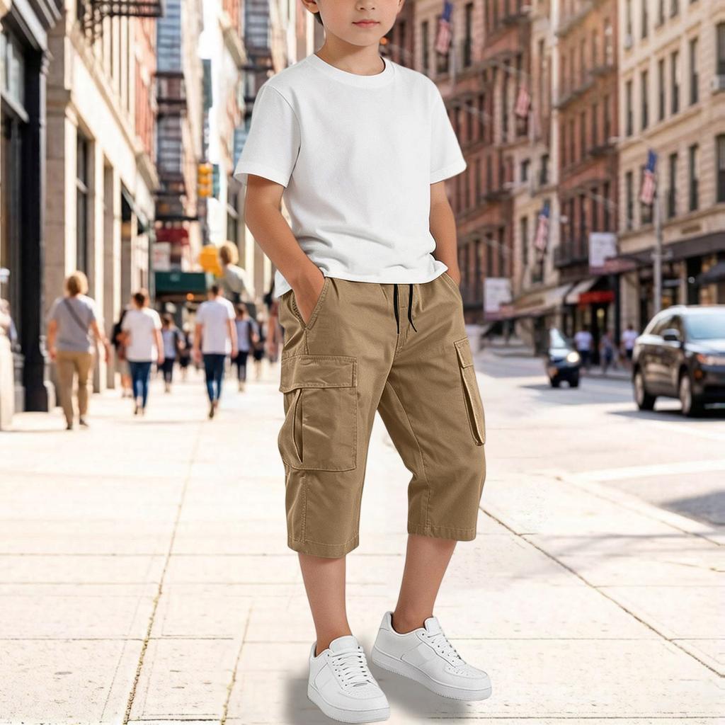 Big Boys Elastic Waist Loose Fit Cargo Pants with Multiple Pockets for Casual Wear