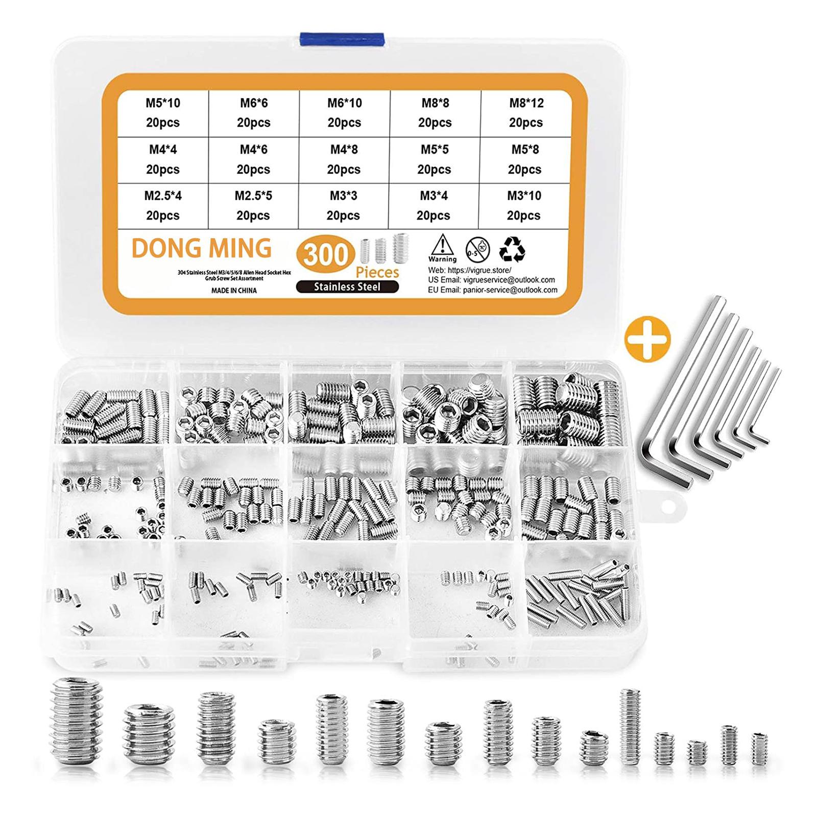 

Set of 300 Screw Assortment Kit Internal Hex Drive Allen Grub Screws Set 304 Stainless Steel Screws M3/4/5/6/8 Screws