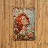 Vintage Floral Metal Poster, Redhead Girl Engraving 8x12 Inch for Living Room