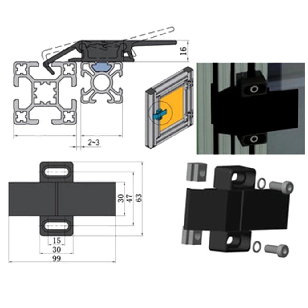 1 STuks Zwart Aluminiumlegering Deursluiting Slot Frame Bevestigingsaccessoires geschikt voor 3030 4040 4545 Europese Standaard Aluminium Profiel