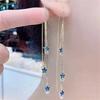 Elegant Blue Crystal Five-pointed Star Long Tassel Earrings for Women Girl  Zircon Ear Line Dangle Earrings Jewelry Gifts