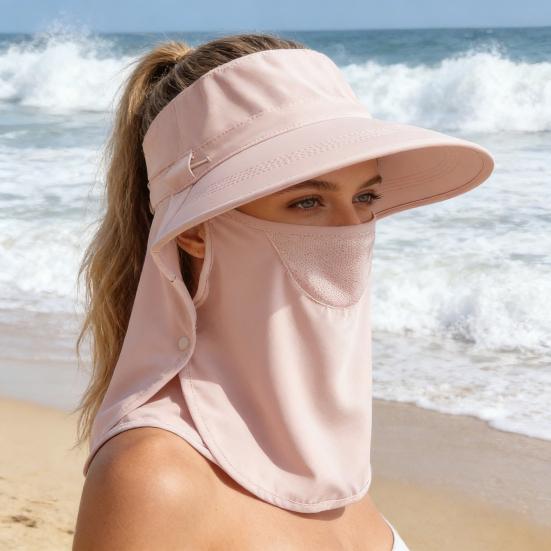 Sun Hat Detachable Face Guard Shawl 3-in-1 Oversized Sun Protection Hat with Anti-UV Fabric Breathable Ponytail Hole Outdoor