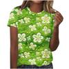 Cuello Redondo de Verano 3D St. Camisetas de Manga Corta Casuales de Moda para Mujer con Estampado Temático Verde del Día de San Patricio