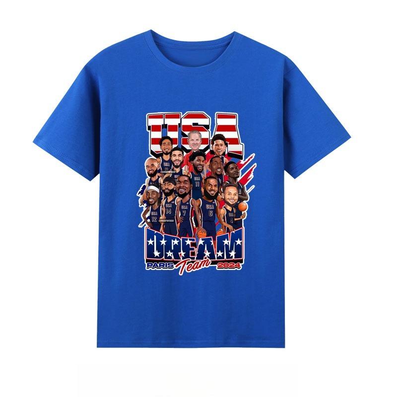 Summer Mens USA Dream Team Jersey Round Neck Short Sleeved Durant James Curry Print Shooting Sports Fan Pure Cotton Tshirt