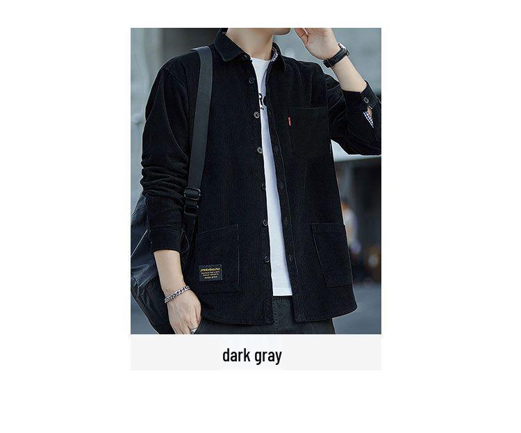 Men's Fleece-Lined Corduroy Shirt Jacket with Pockets - Long Sleeve, Thick, Loose Fit for Autumn/Winter.