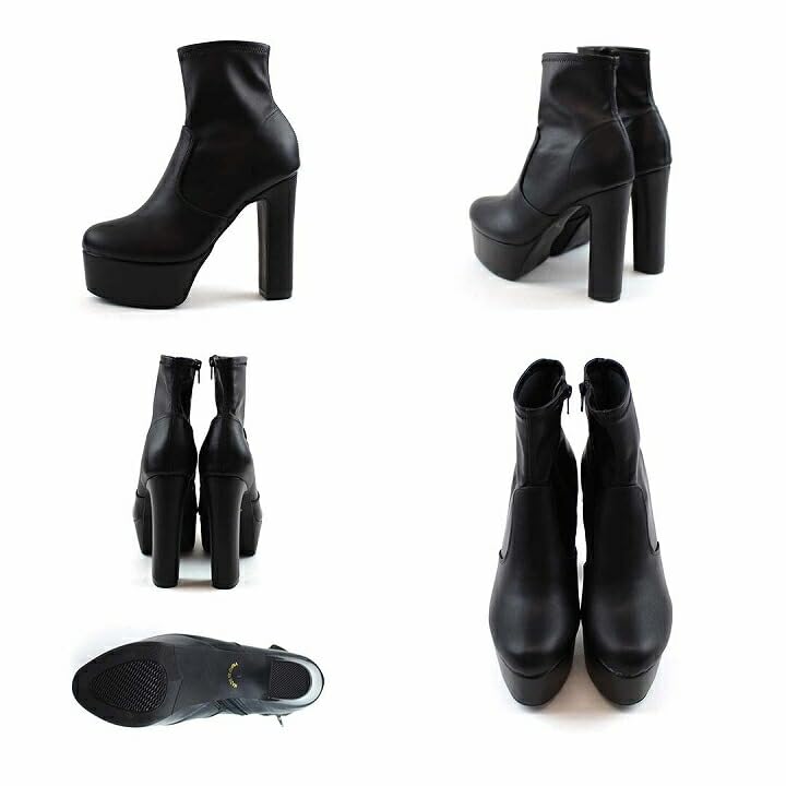 Vivian Women's Stretch Platform Short Boots with 13.5cm Heel, Beige, Size M (23.0-23.5cm), V9900AW