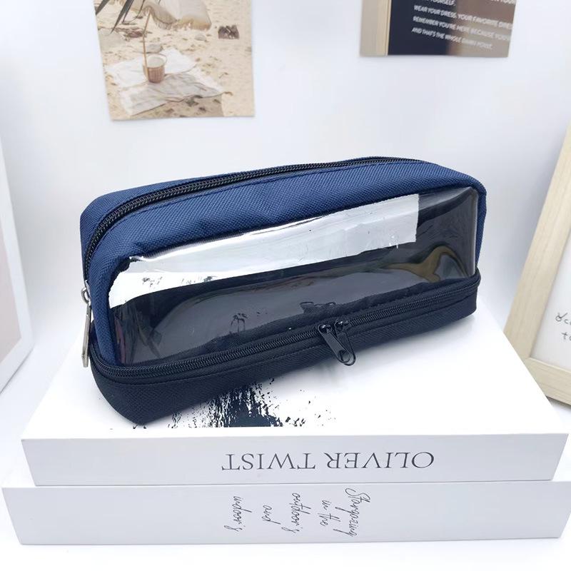 

Two-Tone Transparent Large Capacity Pencil Case for Students синій