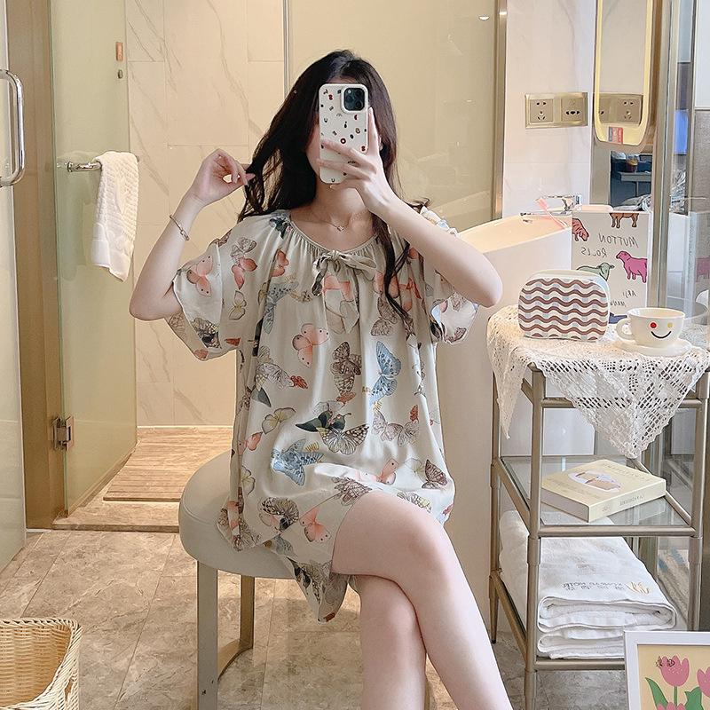 1011 New cotton and silk pajamas women's spring summer short-sleeved shorts printed suit cute fashion loungewear