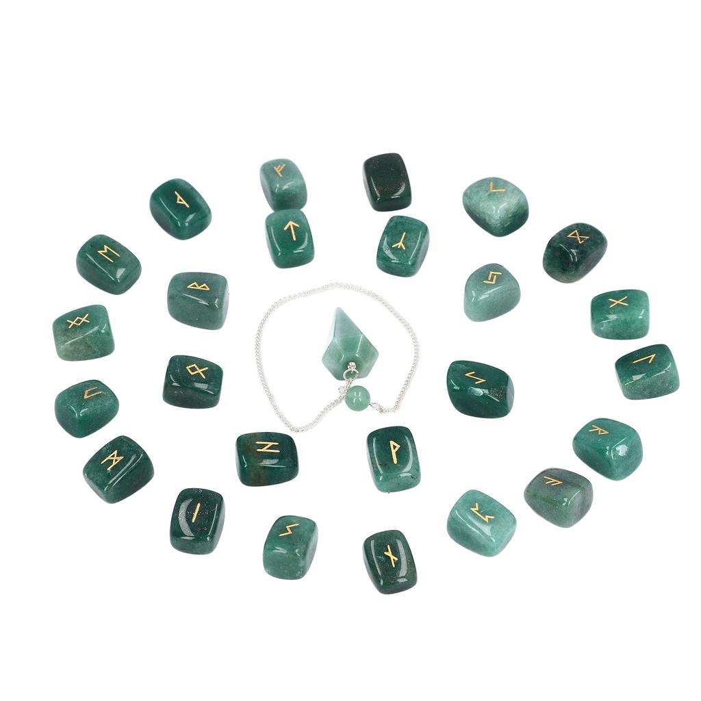 25 szt. Kamieni Runicznych Zestaw Kryształów z Wahadłem i Woreczkiem Uzdrowienie Powodzenie Dywinacja Kamienie Runiczne dla