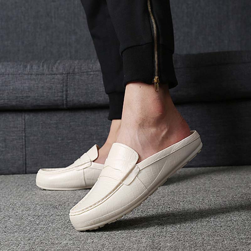 

Модные повседневные сандалии Half Drag, мужские тапочки, без каблуков, удобные мокасины без застежек, мужские, легко надевать и снимать 7 бежевый