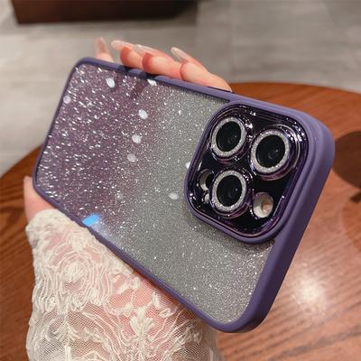 2023 For Iphone 14 13 12 11 Pro Max Gradual Glitter Phone Cases Lens Protective Shockproof Cover Luxury Bling Clear Case
