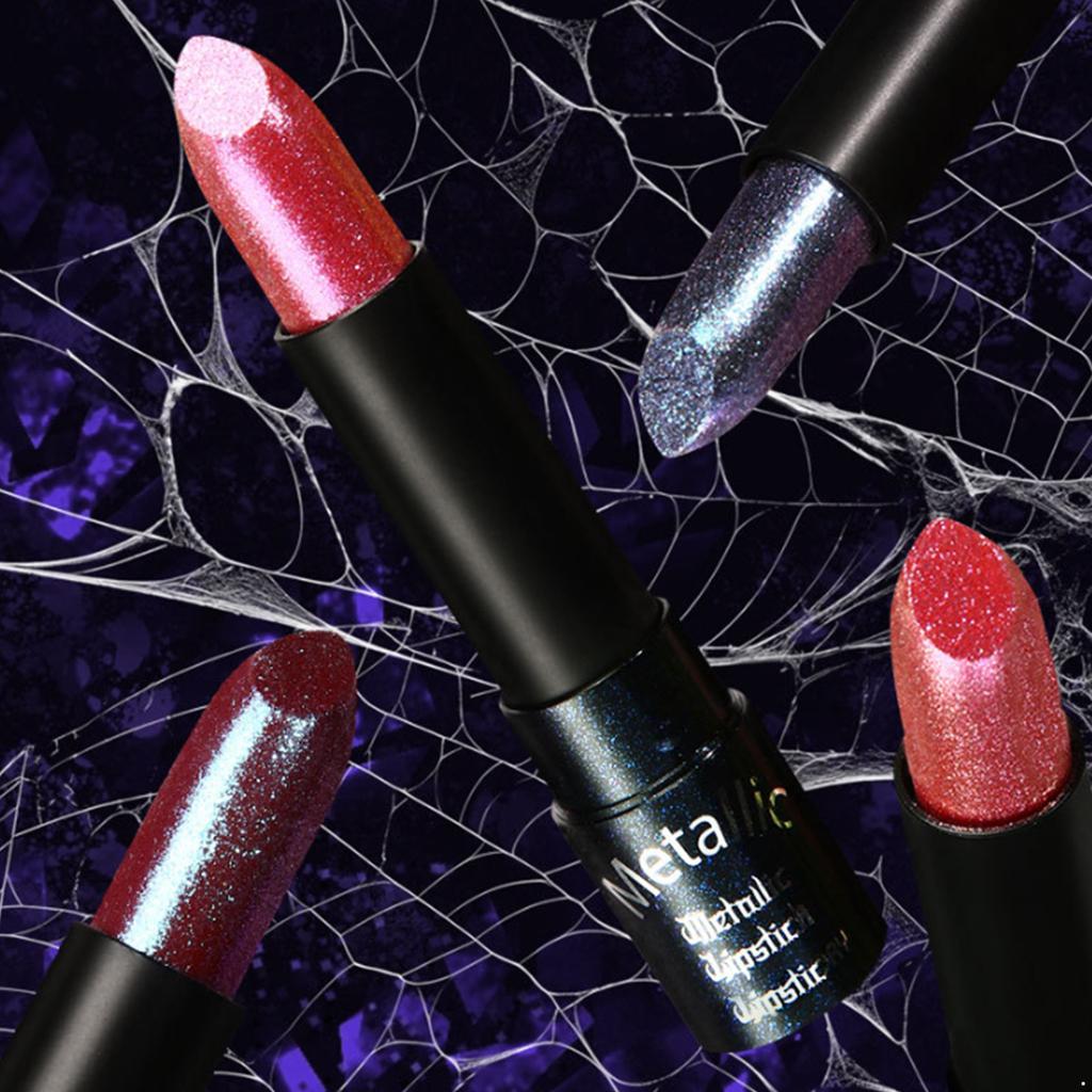 Waterproof Lipstick Long Lasting Shimmer Pigmented Lip Color - Glittery Shiny Finish for Party Holiday & Birthday Makeup