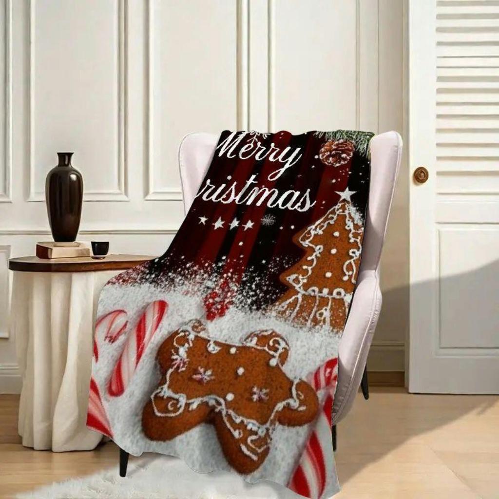 1pc Red Marry Christmas Blanket Candy Snowflake Printed Skin-Friendly Soft Blanket  New for Home Bedroom Christmas Decor