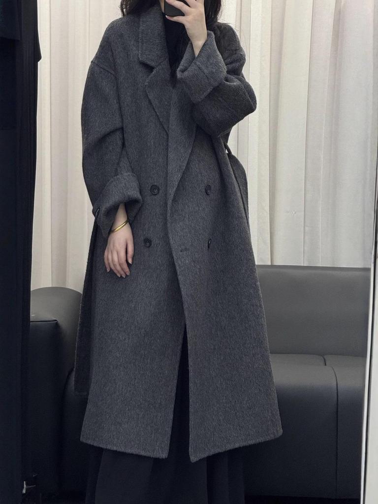 2025 Autumn/Winter Extra Long Korean Style Loose Fit Double-Faced Wool Coat