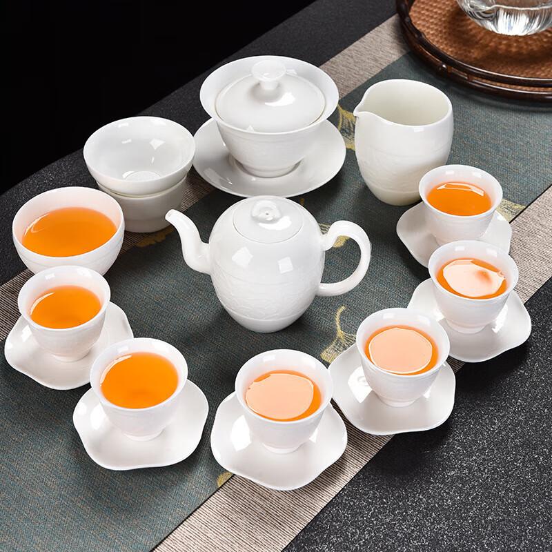 Chaxun Dehua White Porcelain Embossed Tea Set