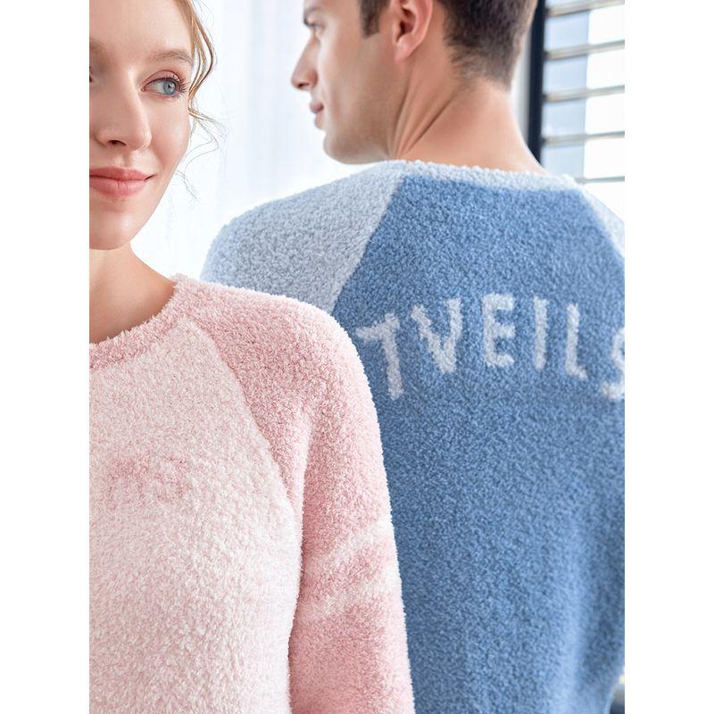 Soft Glutinous beyond Imagination Heattech Men's and Women's Couple Pajamas Women's Autumn and Winter Long Sleeves Homewear Suit Two-piece Set Men's
