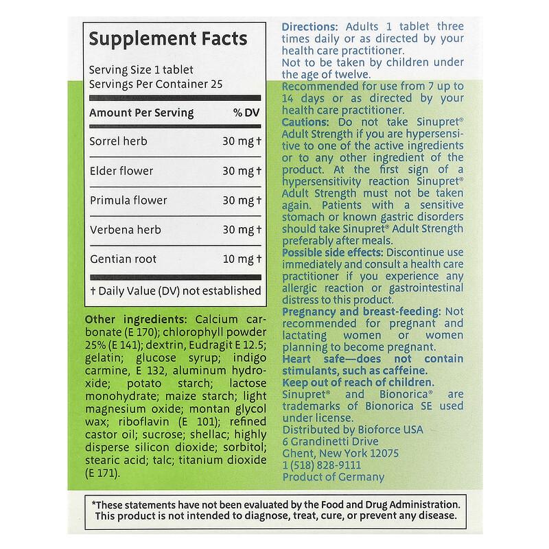 Sinupret®, Sinus + Immune Support, Adult Strength, 25 Tablets