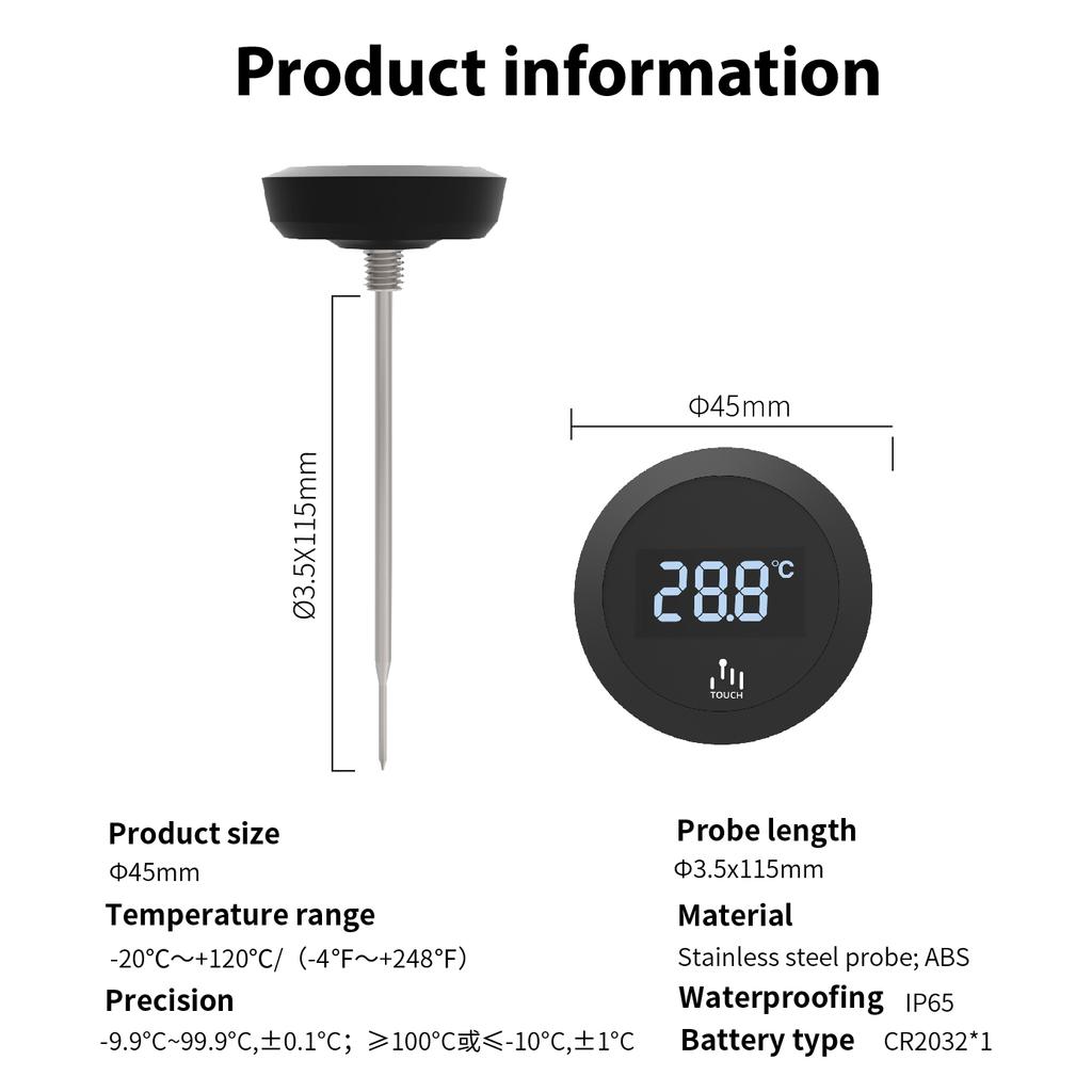 Wireless Digital Kitchen Probe for Barbecue, Electronic Kitchen Probe, Water, Milk, Meat, Coffee