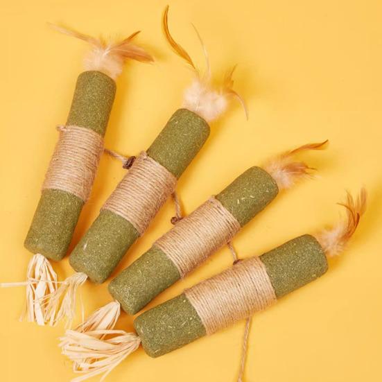 Cat Catnip Chew Stick Toy with Jute Rope Bite Resistant Cat Feather Teething Toy Pet Teeth Cleaning Interactive Boredom