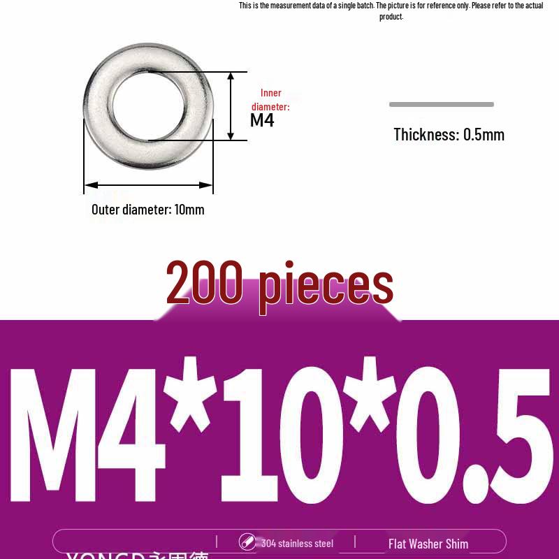 304 Stainless Steel Thickened Flat Washer / Ultra-thin Metal Gasket, Sizes M1.6-M10