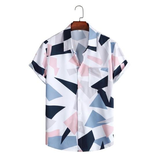 Men Beach Shirt Floral Print Lapel Loose Soft Single-breasted Chest Pocket Short Sleeves