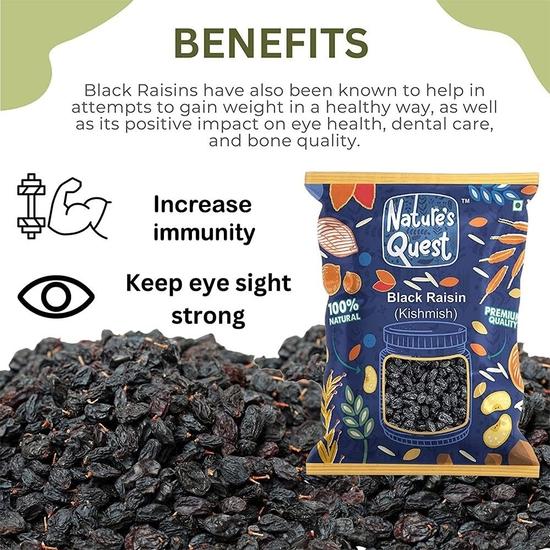 Nature's Quest Schwarze Rosinen 900g| Getrocknete Trauben | Kali Kishmis| Reguläre Trockenfrüchte Rosinen | Nährstoffreich | Reich an Eisen & Vitamin B