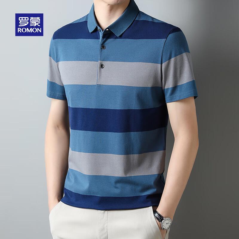 ROMON Men s 2025 Lightweight Ice-Feel Striped Short Sleeve Business Polo Shirt XL