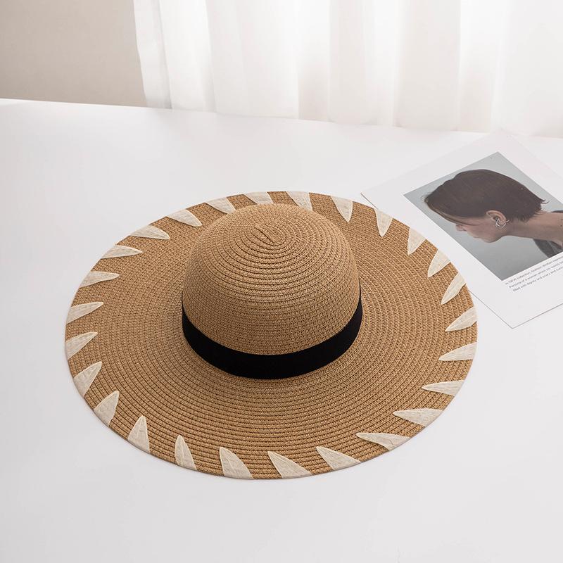 Wide Brim Imitation Lafite Straw Hat For Men And Women Foldable Beach Summer Face Shading Hat Jazz Cap Flat Top Hat Tassel Hat