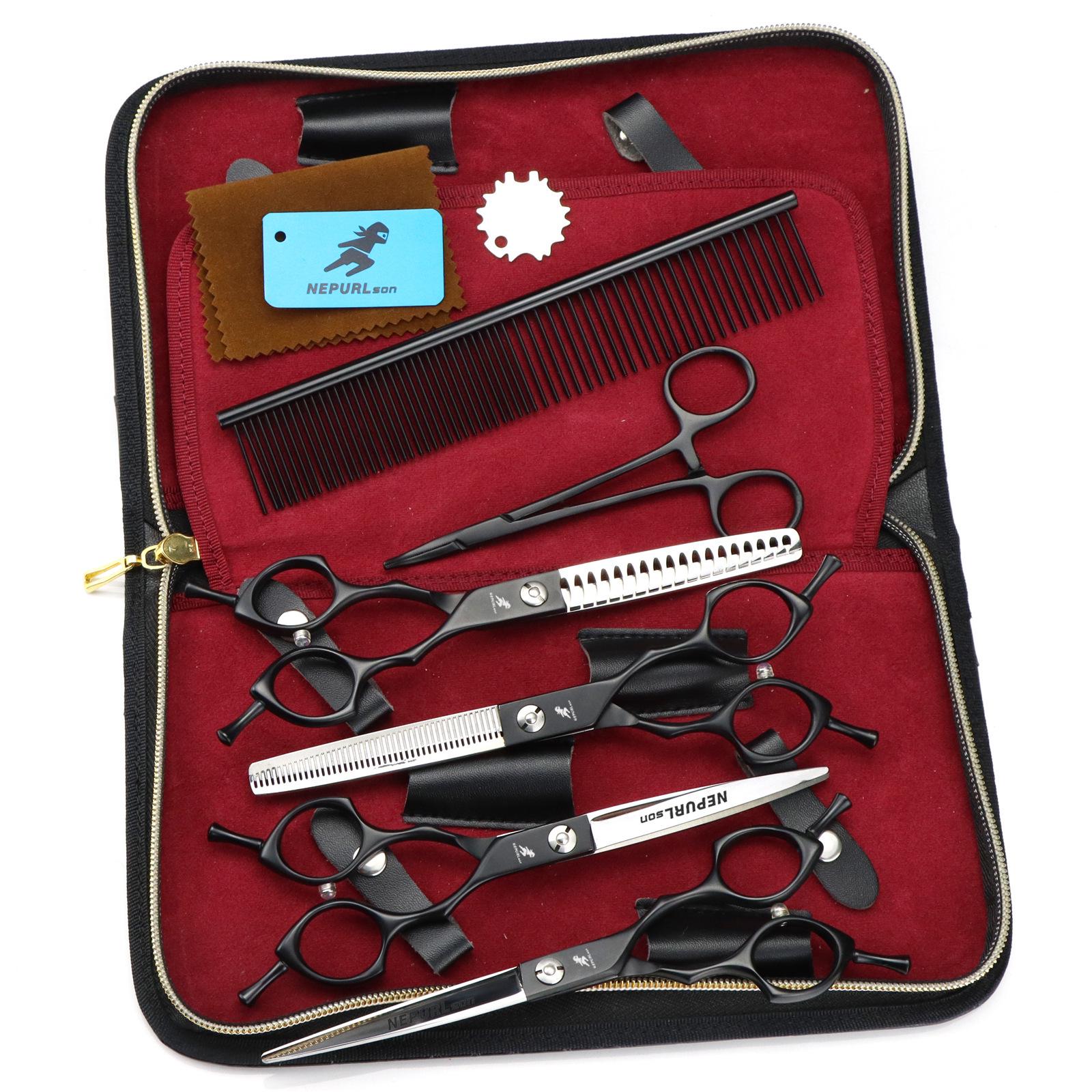 3-Piece Pet Grooming Scissors & Comb Set: 6.5-Inch Black Straight, Curved & Fishbone Scissors