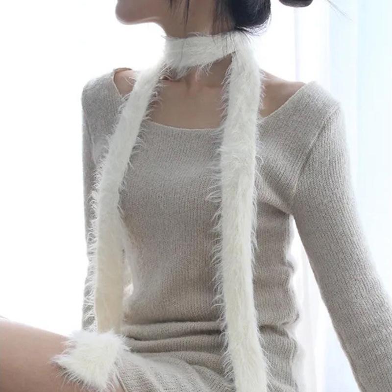 Boutique Spring New Solid Color Imitation Mink Sexy Knitted Scarf Fashionable Decoration Fashionable Versatile