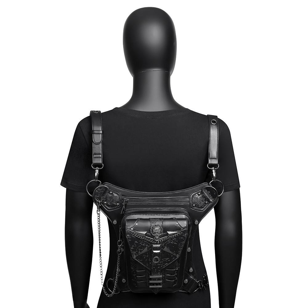 Steampunk Damen Brust-Schultertasche Mit Kette Und Totenkopf-Akzenten Für Den Täglichen Gebrauch