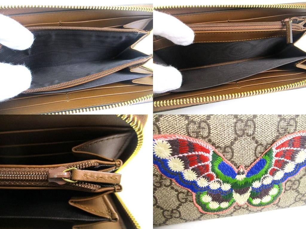 Authentisches GUCCI GG Beschichtetes Canvas Leder Schmetterlingsmotiv Rundes Reißverschluss Portemonnaie #a907 Aufgearbeitet