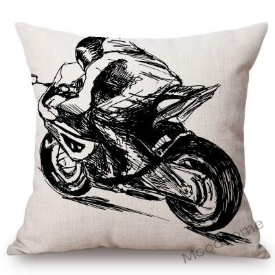 Nordic Motorbike Race Biker Club Car Pillow Case Us Flag Motorcycle Art Sofa Chair Waist Pillow Beige Linen Decor Cushion Covers