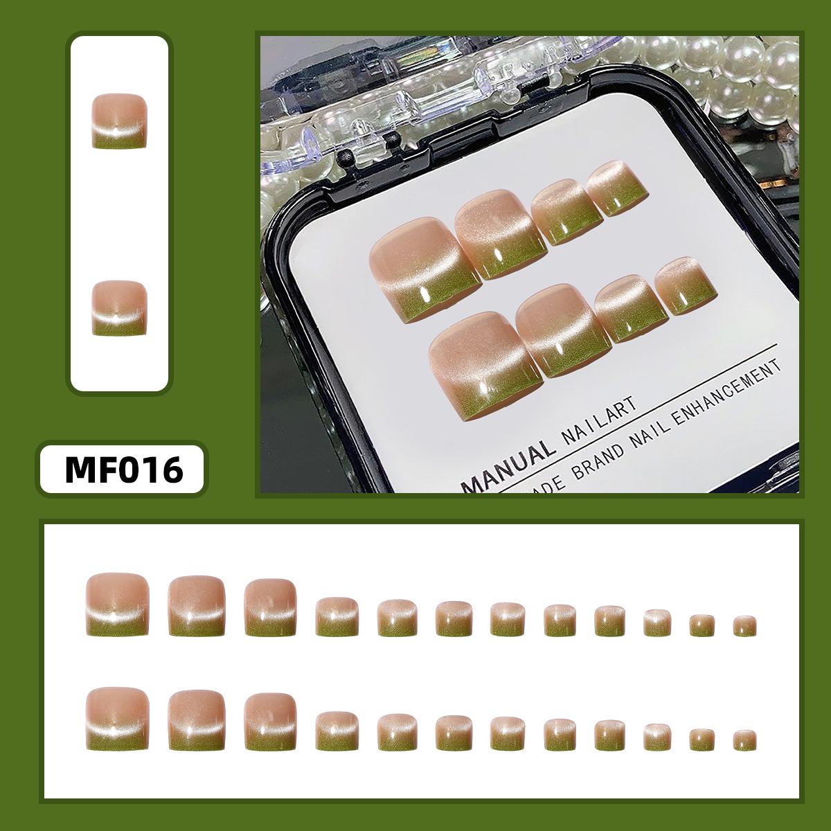 24-Piece Cat Eye Gradient Green French Manicure & Pedicure Reusable False Nail Set