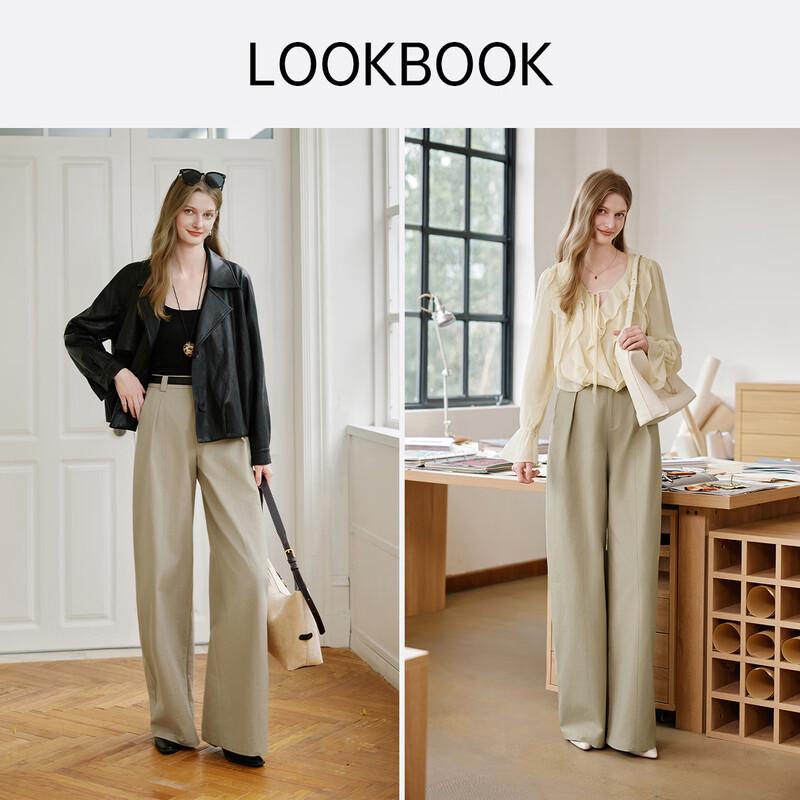 Women's High-Waisted Khaki Wide-Leg Trousers