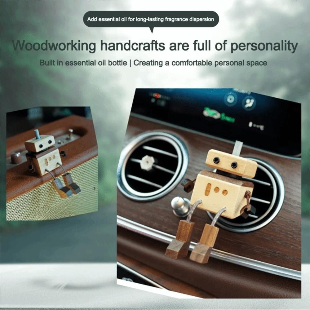 Cartoon Robot Diffuser Partable Shaking Feet Wooden Doll Wood Shake Car Ornament  Car Accessories