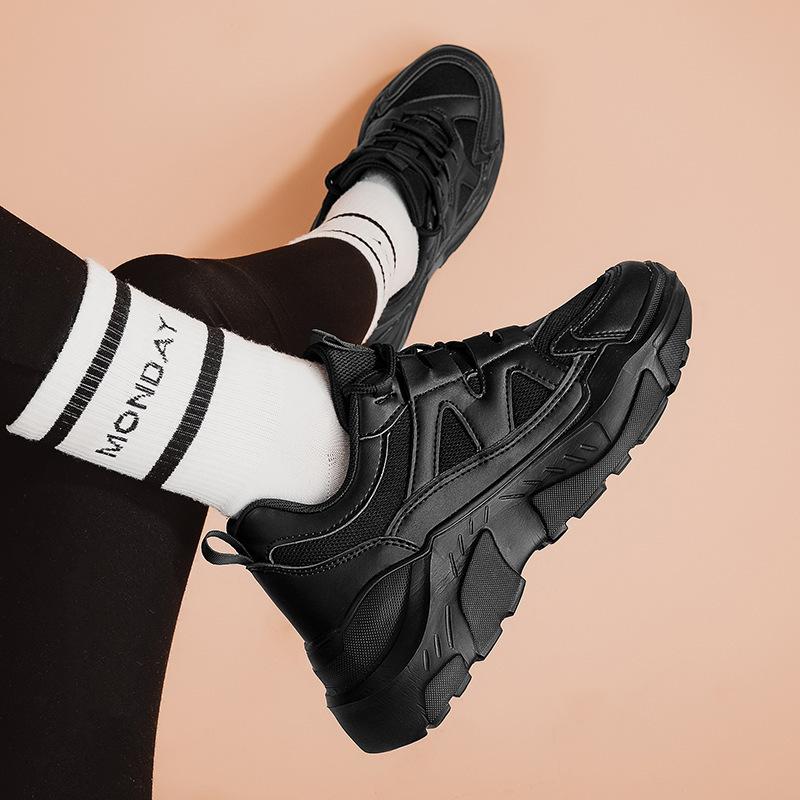 All-black Dad Shoes Women's 2025 Spring and Summer New Breathable Versatile Casual Shoes Black Thick-soled Heightening Women's Sports Shoes