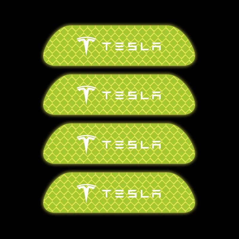 4PCS/set Car Door Safety Warning Reflective Mark 3D Sticker for Auto Styling Suitable For Tesla Model 3 Model X Y Style Roadster