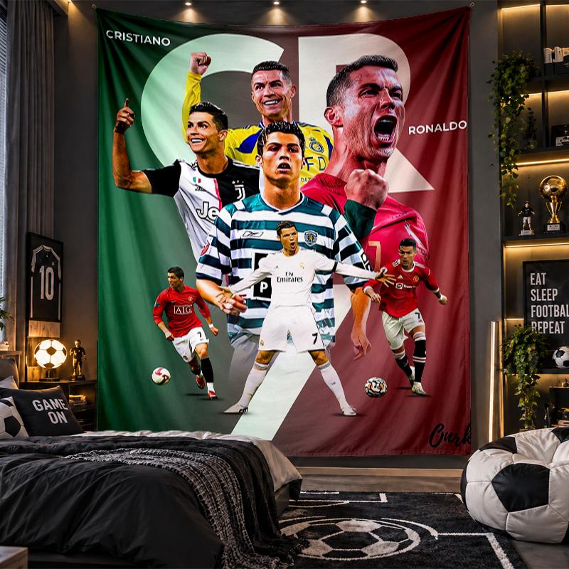 Wandbehang Wandteppich Cristiano Ronaldo Druck Stoff für Wohnzimmer Schlafzimmer Heimdekoration 100cmx150cm