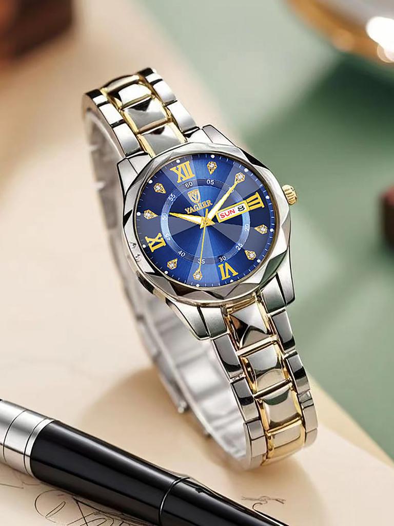 A luxurious business lady's small luminous calendar stainless steel quartz watch - a birthday gift for her