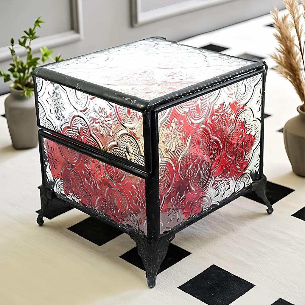 Retro Glass Jewelry Box for Rings, Earrings, and Wedding Decor