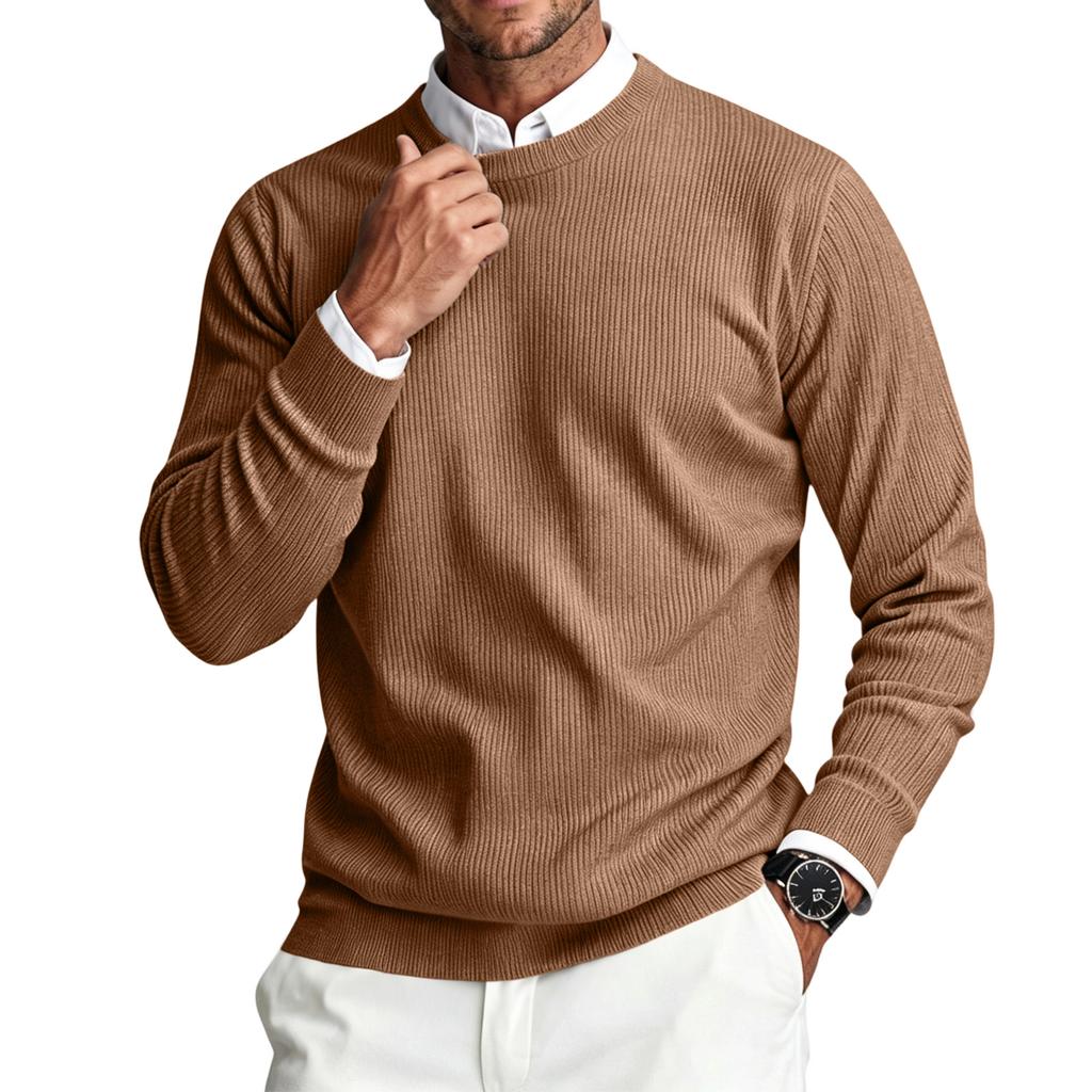 Heren Crewneck Lange Mouwen Geribbelde Gebreide Pullover Trui