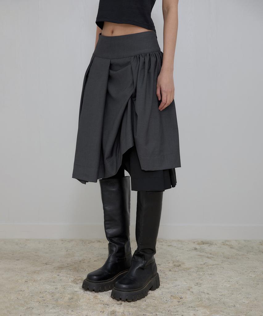 Peulleeoeob Asymmetrical Draped Midi Skirt (Fl-248_Charcoal)