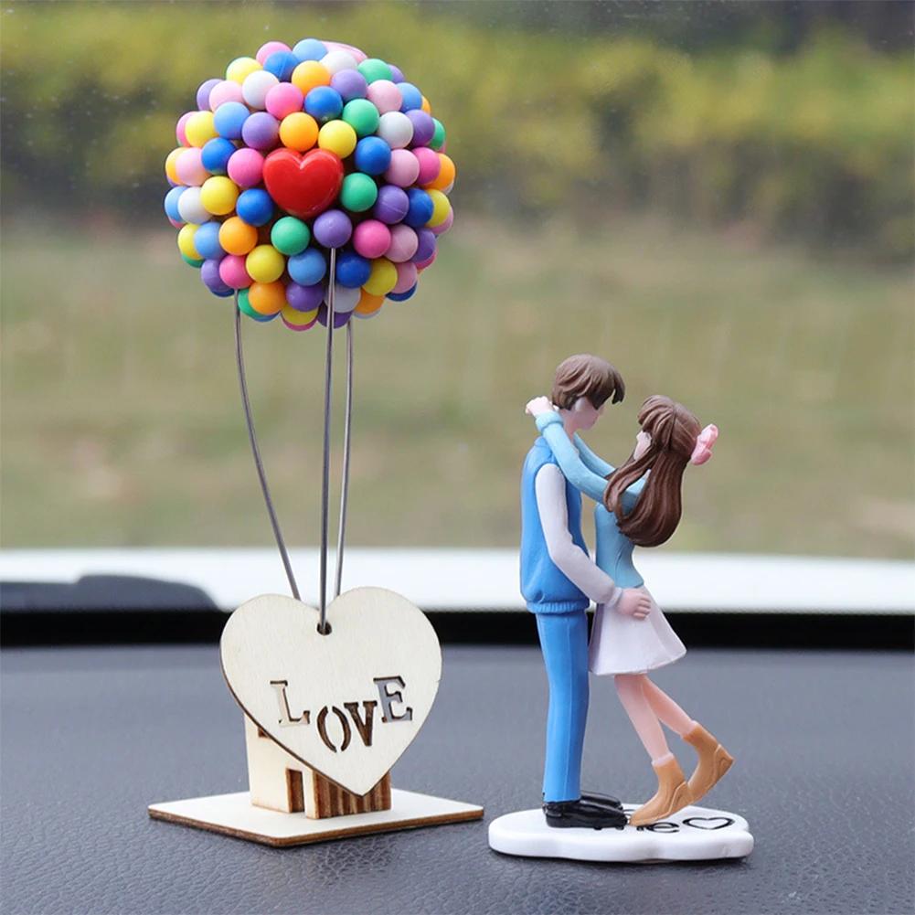 2Pcs Car Dashboard Doll Creative Couple Crystal Balloon House Ornament Decoration Auto Interior Accessories for Gift Girl Women