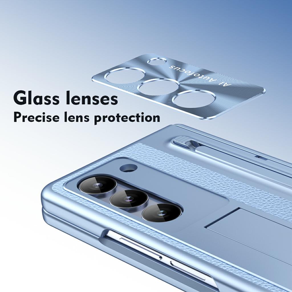 For Samsung Galaxy Z Fold6 5G Case Electroplating Edge PC+PU+Glass Film Phone Cover with Stylus