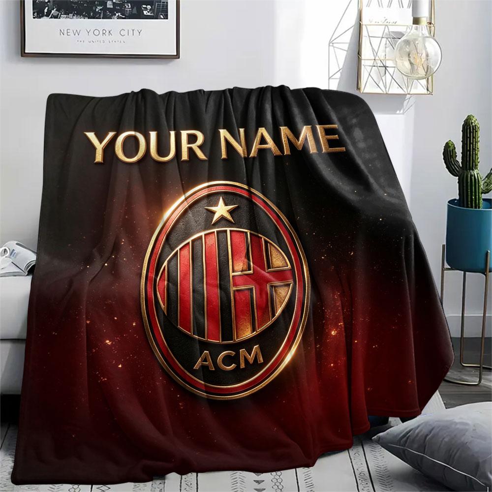 Custom Name,AC Milan Printed Flannel Blanket, Soft Throw for Bedroom Sofa, Washable, Christmas Present, Great Gift.