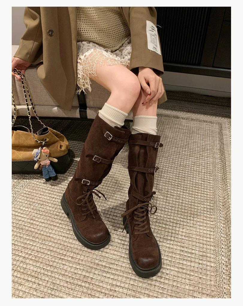 Yueyu Leg Savior 2025 New Adjustable British Style Oversized Leg Circumference High Tube Leg Fine 5cm Boots
