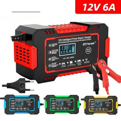 Ładowarka 12 V do motocykla samochodowego Moto W pełni automatyczny wielofunkcyjny 6A Naprawa impulsów Ekran przełącznika dotykowego i wyświetlacz LCD do mokrego suchego kwasu ołowiowego