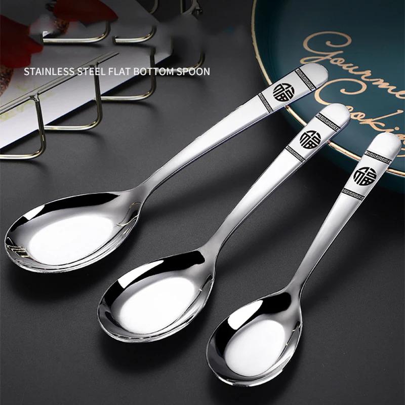 Stainless Steel Spoon Household Tea Soup Serving Spoon Metal Cutlery Dining Spoon Long Handle Chinese Flatware